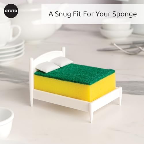 OTOTO Sponge Holder for Kitchen Sink - Comes With Dish Sponge - Dishwasher Safe Dish Organizer - Unique Kitchen Gadgets, White Elephant Gifts (Clean Dreams)