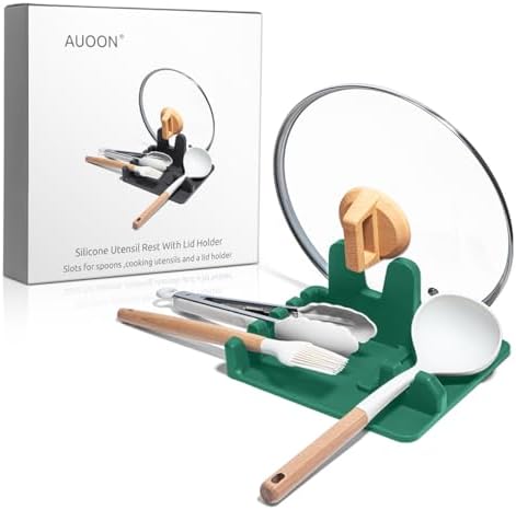 AUOON Silicone Utensil Rest with Lid Holder, Large, Sea Blue