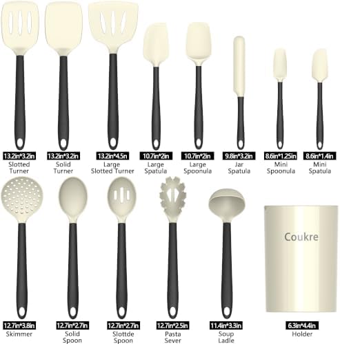 Coukre Silicone Kitchen Cooking Utensils Set, Heat Resistant, 14-Piece