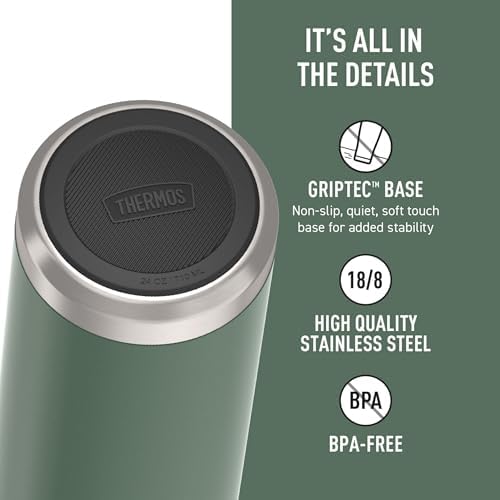 THERMOS ICON SERIES, Stainless Steel Water Bottle with Spout - 24 Ounce, Alpine Green - Vacuum Insulated Water Bottle with Lid