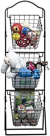 Gourmet Basics by Mikasa 3-Tier Wire Market Basket, Antique Black Metal Kitchen Counter Organizer for Fruit, Vegetables and Pantry Storage, Farmhouse Decor