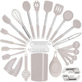 Silicone Kitchen Cooking Utensils Set with Stainless Steel Handle, Spatula Set Utensil Set, Cooking Utensil Set,Kitchen Tools Gadgets for Nonstick Cookware (35, Khaki)