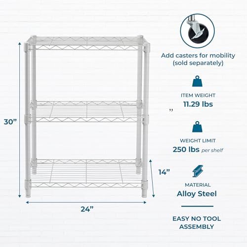 Honey-Can-Do 3-Tier White Wire Shelf, NSF, 250 lb/Shelf, 14x24x30 in