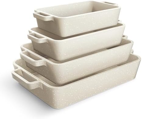 COOK WITH COLOR Ceramic Bakeware Set of 4, Porcelain Casserole Dishes for Oven, Rectangular Baking Dish Set with Handles, Oven Safe for Lasagna, Baking, Roasting & Serving