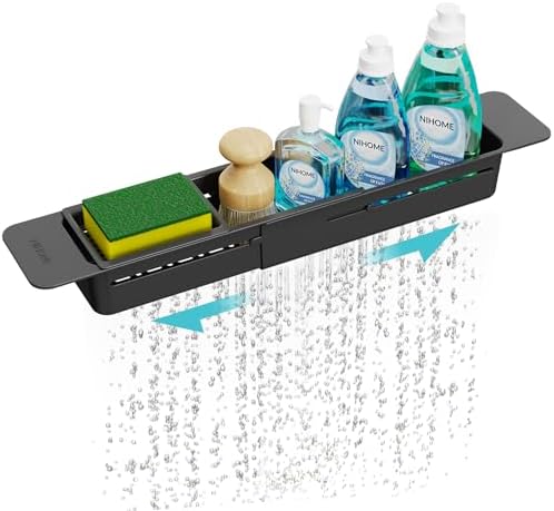 NiHome Extendable Kitchen Sink Caddy Extra Long Brush Sponge Storage Holder