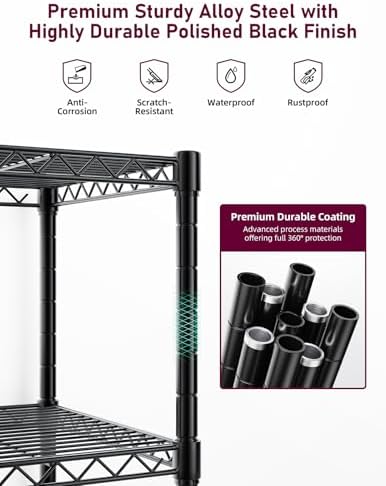 Simple Deluxe Heavy Duty 5-Shelf Storage Shelving Unit, 1250lbs Loading Capacity, 29.92" D x 13.98" W x 61.09" H, Black, 2 Pack