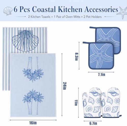 FoldTier 6 Pcs Coastal Kitchen Decoration Set Beach Kitchen Accessories
