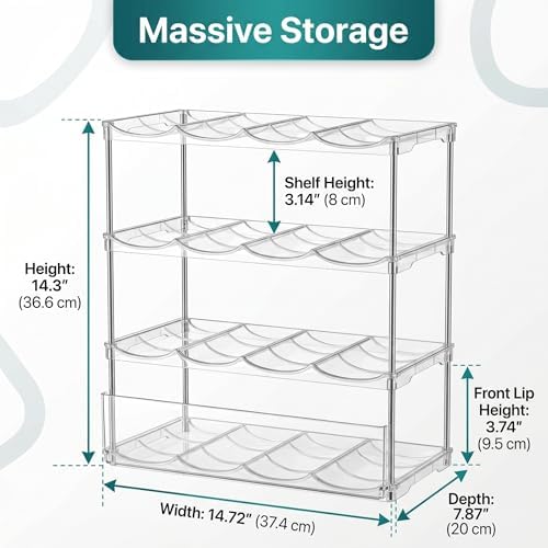 Stackable Water Bottle Organizer 4 Tier Holds 16 Bottles, Storage Rack for Stanley 40oz Cups & Tumblers, Water Bottle Organizer Cabinet Holder for Kitchen, Pantry, Fridge, Shaker Bottle Storage Rack