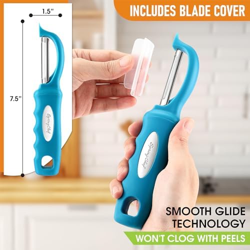 Spring Chef Swivel Vegetable Peeler for Kitchen w/Soft Grip Handle, Teal