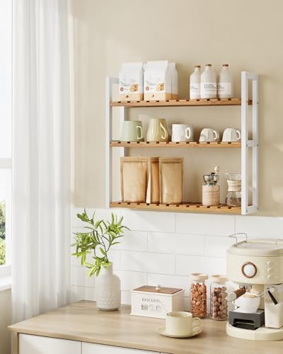 SONGMICS Bamboo Bathroom Shelf, 3-Tier Adjustable Plants Rack