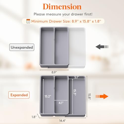 Lifewit Utensil Organizer for Kitchen Drawer, Expandable Cooking Tray