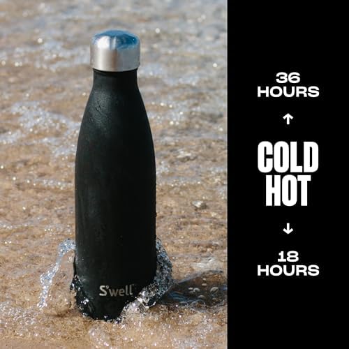 S’well Stainless Steel 17oz Water Bottle, Onyx Black, Triple-Layer Vacuum Insulated for 36 Hours Cold, 18 Hours Hot, BPA-Free, Durable and Portable