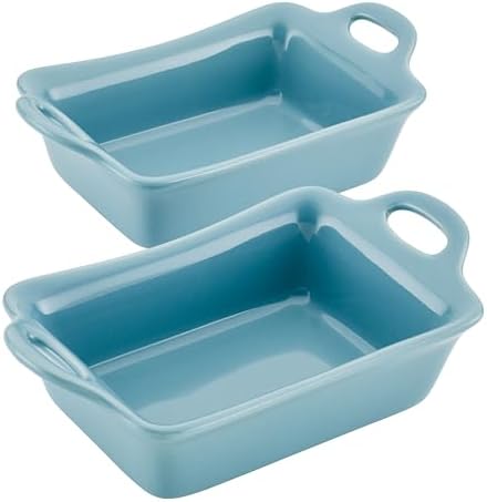 Rachael Ray Ceramics Au Gratin Set, Rectangular, Two 12-ounce, Agave Blue