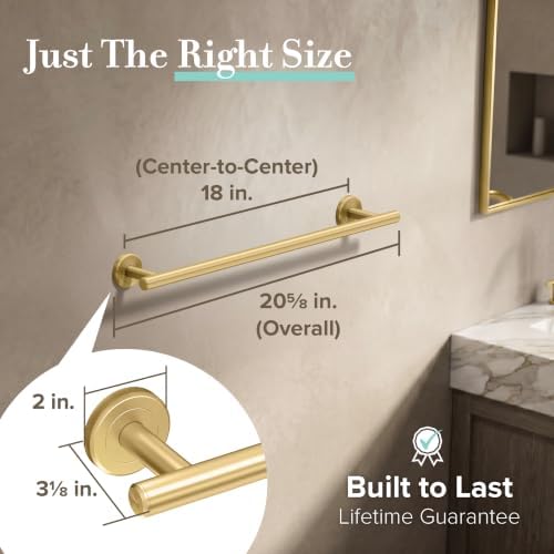 Gatco 4231 Latitude II 18-Inch Towel Bar, Wall Mounted Bathroom Towel Holder, Brushed Brass, Total Length 20.63"
