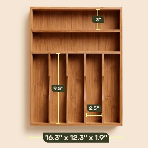 ROYAL CRAFT WOOD Luxury Bamboo Utensil Rack and Silverware Organizer, Kitchen Drawer Organizer - Utensil Holder and Cutlery Tray with Grooved Drawer Dividers for Flatware 7 Slot