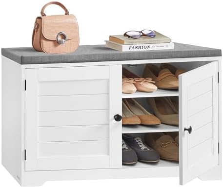 VASAGLE 3-Tier Shoe Storage Bench with Cushion, 14 x 31.9 x 20.7 Inches