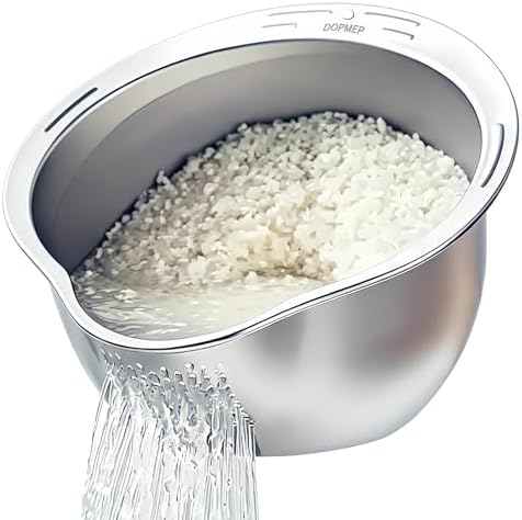 DOPMEP Rice Washer Strainer Bowl Stainless Steel Colander with Side Drainer