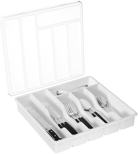 Lifewit Silverware Organizer with Lid, Covered Utensil Tray, 12.6x11.8