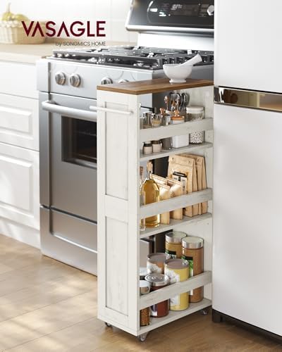 VASAGLE 4-Tier Slide-Out Storage Cart, Slim Kitchen Cart with Wheels