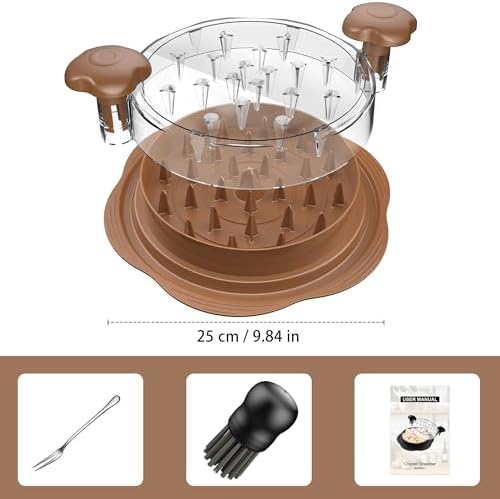 Chicken Shredder Tool Twist Large Meat Shredder with Brush&Fork, Brown