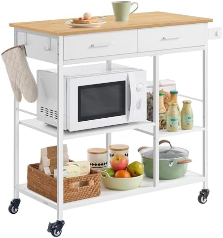 VASAGLE Kitchen Island Cart with Storage, 2 Drawers, Towel Rack
