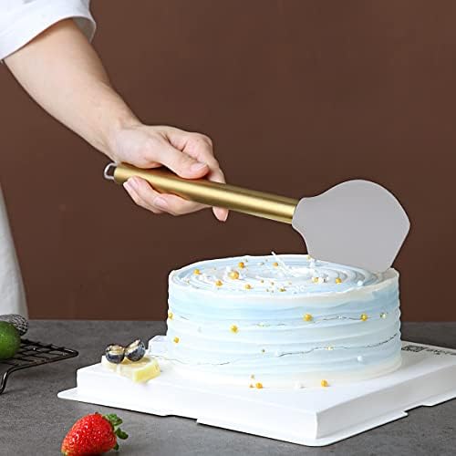 Gold Spatulas, Berglander Non-stick Silicone Flexible Scrapers Baking Mixing Tool With Titanium Gold Plating Handle, Baking Tools, Heat Resistant, Dishwasher Safe, Easy to Clean