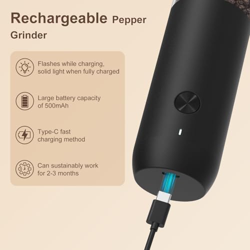 Ultrean Electric Salt and Pepper Grinder Set, Rechargeable,Matte Black