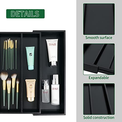 Utoplike Bamboo Drawer Organizer Kitchen Utensils, Silverware Tray Black