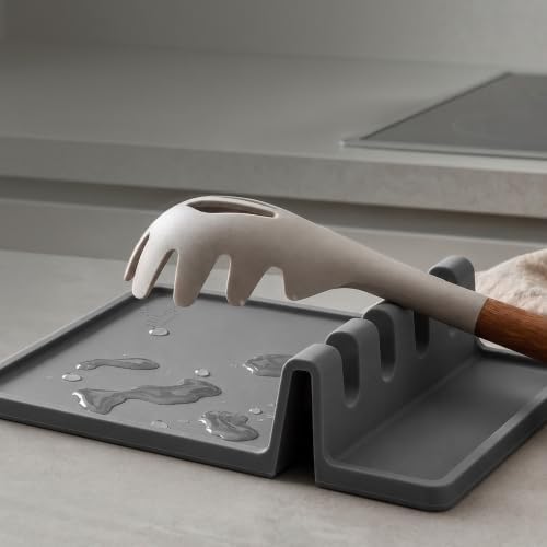 Zulay Kitchen Extra Large Silicone Utensil Rest with Drip Pad for Multiple Utensils - BPA-Free Heat-Resistant Spoon Rest & Spoon Holder for Stove Top - Kitchen Utensil Holder for Spoon - Gray