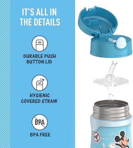 Thermos Baby 10 oz. Stainless Steel Bottle with pop-up straw, Mickey and Friends