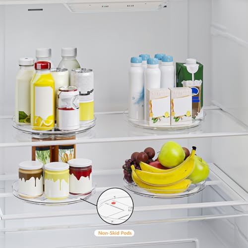 4 Pack 9 Inch Clear Lazy Susan Turntable Organizer, Non-Skid Rotating Tray for Cabinet, Kitchen Pantry Organization and Storage, Acrylic Spinner for Refrigerator, Bathroom Vanity and Spice Rack