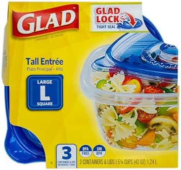 Glad GladWare Tall Entree Containers, Large Square, 42 Oz, 3 Count