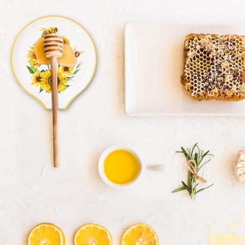 JarThenaAMCS 2Pcs Summer Bee Ceramic Spoon Rest Yellow Black Sunflower Bee Small Coffee Spoon Holder for Stove Top Stirrers Teaspoon Bar Coffee Station Accessories,4.7 Inch