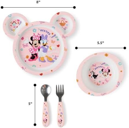 The First Years Disney Minnie Mouse Kids Dinnerware Set - Includes Toddler Plate, Bowl, Fork, and Spoon - Baby Led Weaning Supplies - 4 Count- Ages 9 Months and Up, Small (Pack of 12)