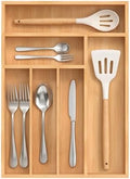 Bamboo Silverware Organizer, Kitchen Drawer Organizer, Utensil Holder, Cutlery Tray & Spoon Flatware Storage with Grooved Drawer Dividers (12''W x 16.5''D)