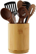 Utensil Holder, Bamboo Kitchen Utensil Holder for Countertop, 360°Rotating Cooking Utensil Crock for Kitchen Counter, 7.2" Large Utensil Organizer for Spatula