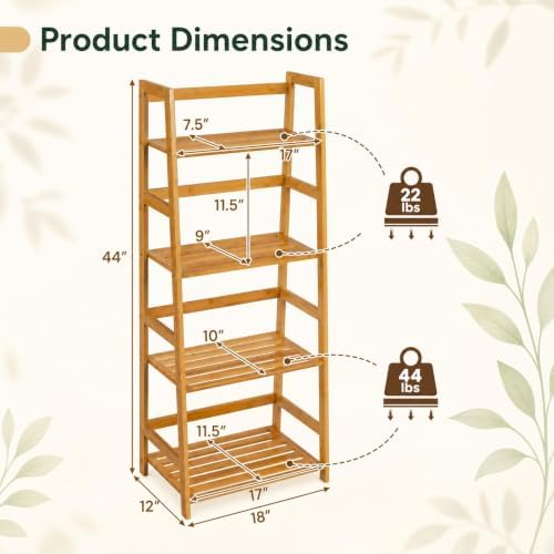 COSTWAY 44" Bamboo Ladder Shelf, Multifunctional Plant Flower Display Stand