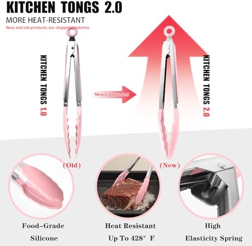 Silicone Kitchen Utensils Set - 428°F Heat Resistant Cooking Utensil Sets，Spatula,Turner,Tongs,Spoon,Whisk,Kitchen Utensil Gadgets Tools Set for Non-Stick Cookware，Dishwasher Safe BPA Free（Pink）