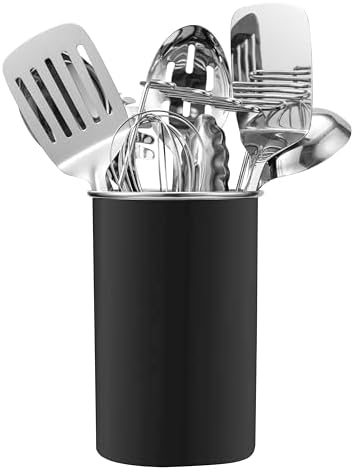 COOK WITH COLOR Kitchen Utensil Set - premium Nonstick & Heat Resistant Kitchen Gadgets, Turner, Spaghetti Server, Serving Spoons, Whisk, Tongs, Masher & Utensil Holder, 10-piece Black