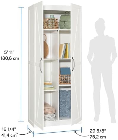 Sauder HomePlus Farmhouse Multipurpose Storage Cabinet Tall Pantry with Adjustable Shelves, in White Finish