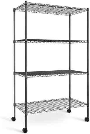 Simple Deluxe Heavy Duty 4-Shelf Storage Shelving Unit, 36" D x 14" W x 55.91" H Steel Organizer Wire Rack 1000Lb Capacity, Black