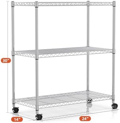 Simple Deluxe 3-Tier Heavy Duty Storage Shelves 750Lb Capacity, 24.02" D x 13.78" W x 29.92" H Adjustable Shelving Unit with Wheels, Chrome