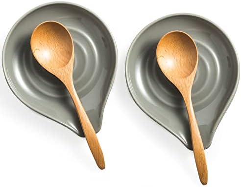 LAUCHUH Spoon Rest, Ceramic Spoon Holder for Stove Top Large Spatula Holder