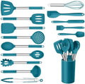 Onader 15pcs Kitchen Cooking Utensils Set with Holder, Onader Heat Resistant Silicone Kitchen Utensils Spatula Set with Stainless Steel Handle - Blue