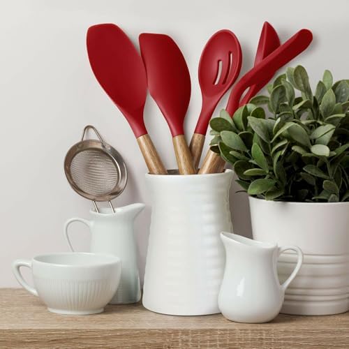 Kitchen Utensils Set, Silicone Cooking Utensils Set,Non-Stick Silicone Spatula Set with Natural Acacia Hard Wood Handle, 5 Piece, Upgraded Thickened Cookware