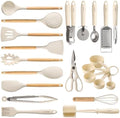 CAROTE 22-Piece Cooking Utensils Set with Wood Cool-Touch Handles, Cream