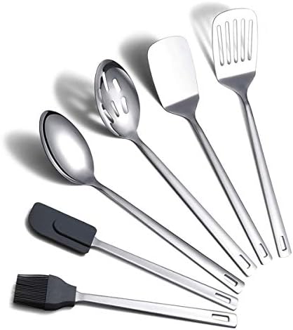 Cooking Spoon, Berglander 6 Pieces Spatula Set Stainless Steel, Metal Spatula, Serving Spoon, Kitchen Tools Set Non-Stick And Heat Resistant, Dishwasher Safe, Easy to Clean (6 Packs)