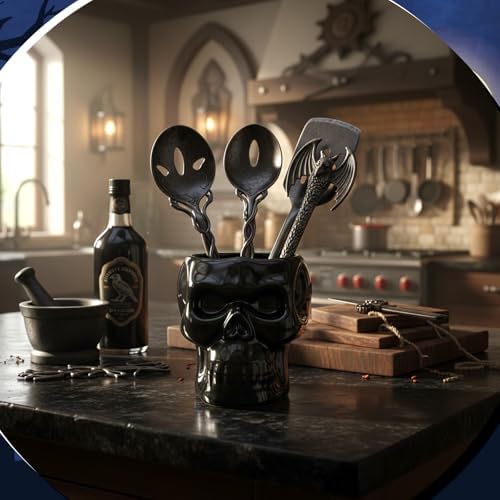 Yungyan Ceramic Skull Utensil Holder for Kitchen Gothic Accessories