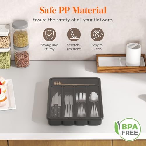 Lifewit Silverware Organizer with Lid, Covered Utensil Tray, 9.5x12.7