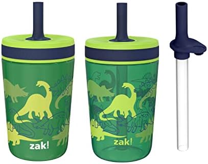 Zak Designs Dino Camo Kelso Tumbler 3pc Set, Leak-Proof Screw-On Lid with Straw, Bundle for Kids Includes Plastic and Stainless Steel Cups with Additional Sipper